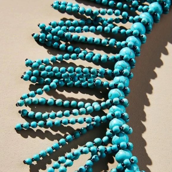 Anthropologie Aqua Beaded Fringe Necklace - Picture 6 of 6